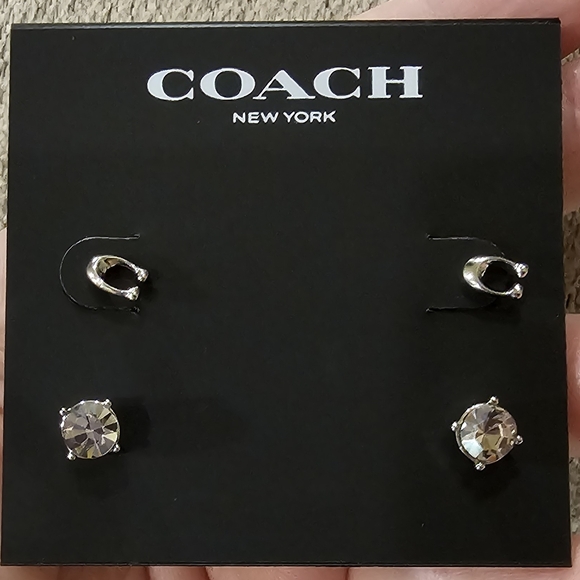 NWT Coach Earrings: 2 pair, CC and sparkle. Comes with care book. - Picture 4 of 7